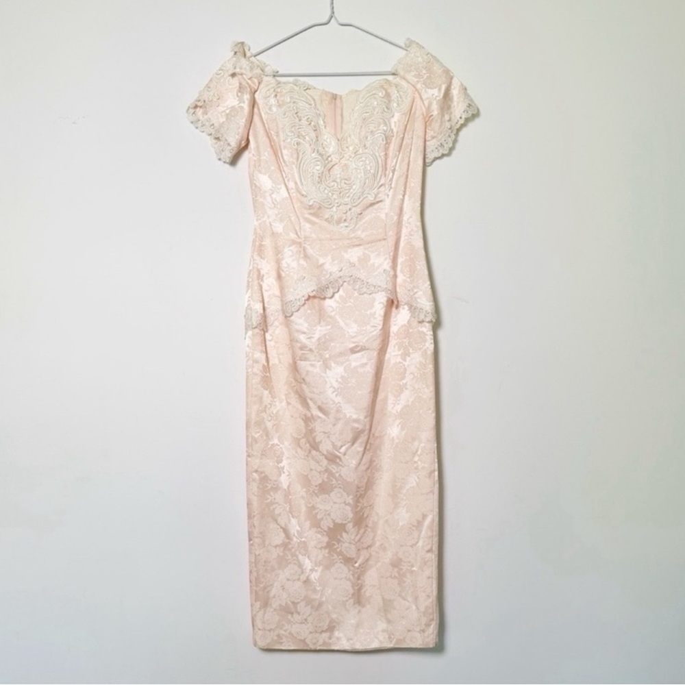 VTG 80s Scott McClintock Pastel Pink Floral Lace Dress US6 Retro Romantic Fairy